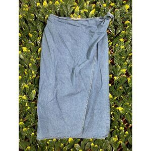 Vintage Denim 100% Cotton Wrap Midi Skirt Size Medium